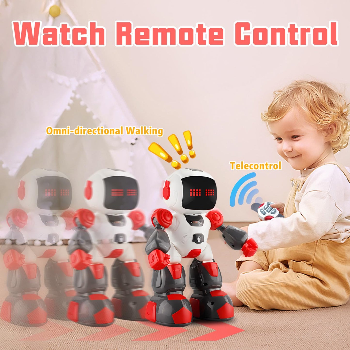 TNOIE Robot Toys for Kids, Programmable Toys Robot with LED Eyes and Recording Function, Cool Toys Birthday Christmas Children's Day Gift for Boys Girls Age 3 4 5 6 7