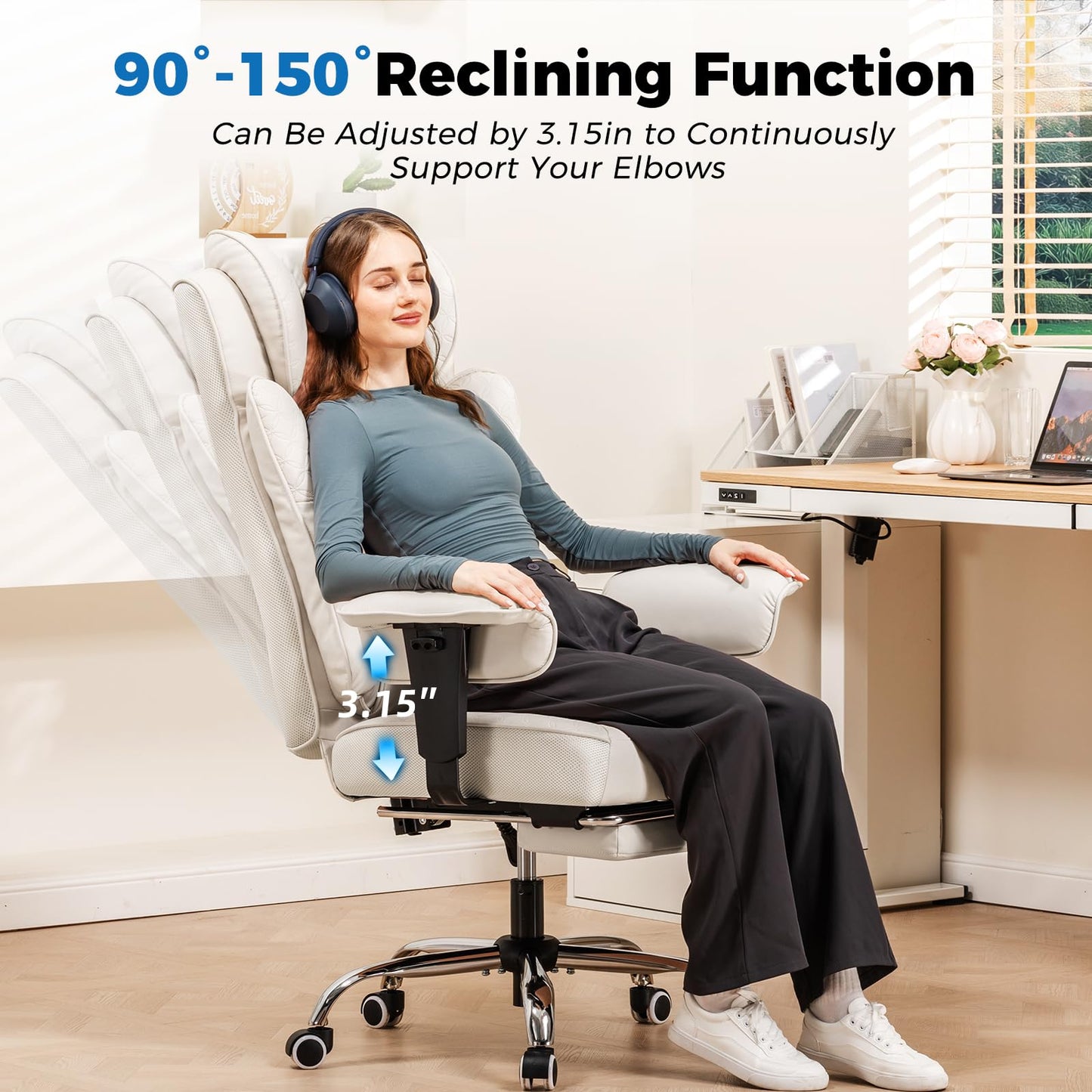 GTPLAYER Big and Tall Office Chair 400LBS Wide Ergonomic Gaming Chair with Deluxe Embossing Designed Leather with Foot Rest,150°Reclining Adjustable Soft Armrests Pocket Spring Back Support and Pillow