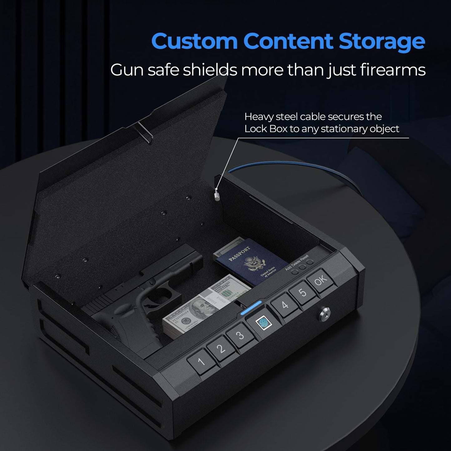 ONNAIS IRON SE Biometric Gun Safe for Pistols,Handgun, Quick-Access Firearm Safety Device with Fingerprint Lock or Key Pad, Gun Lock Box for Home Bedside Nightstand Car