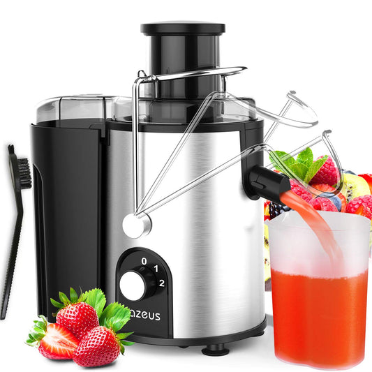 AZEUS Centrifugal Juicer Machines, Juice Extractor with Germany-Made 163 Chopping Blades (Titanium Reinforced) & 2-Layer Centrifugal Bowl, High Juice Yield, Easy to Clean, Anti-Drip,100% BPA-Free
