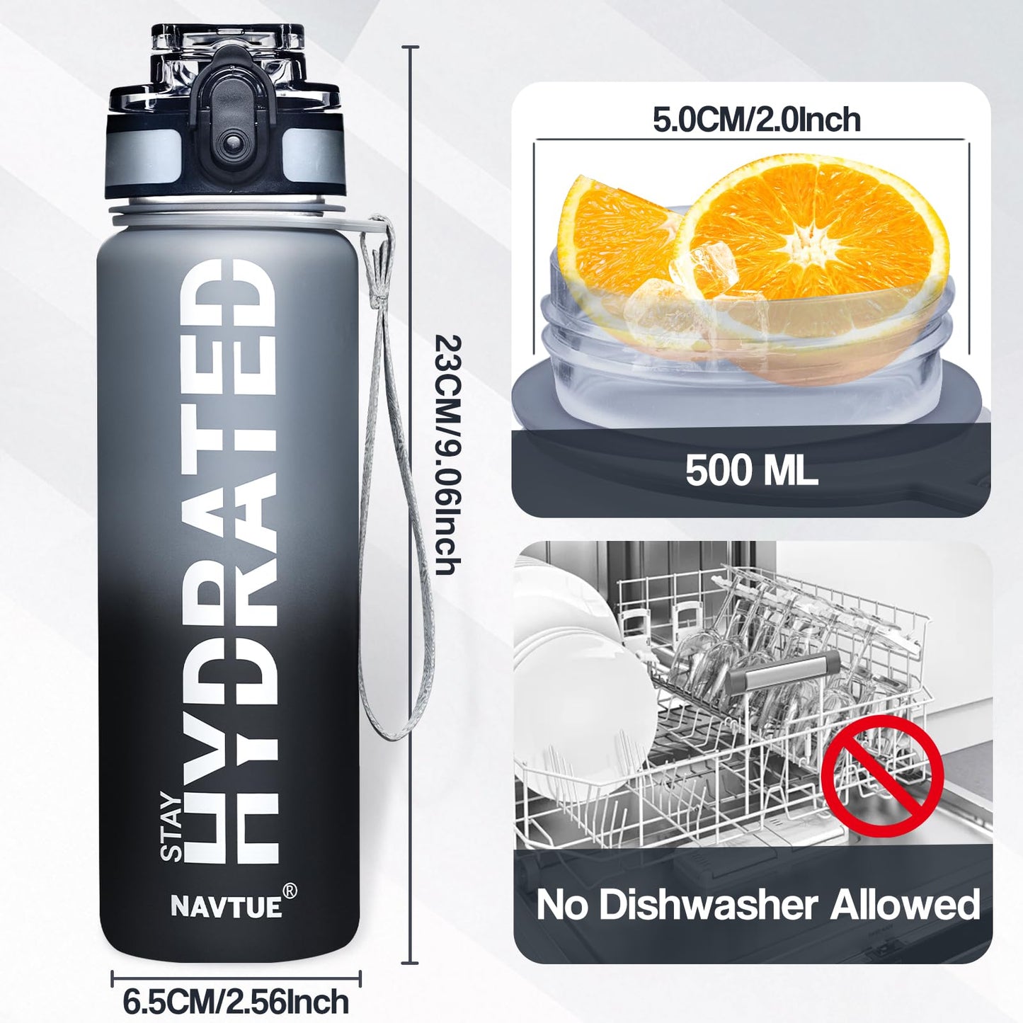 16oz Motivational Water Bottle with Time Marker