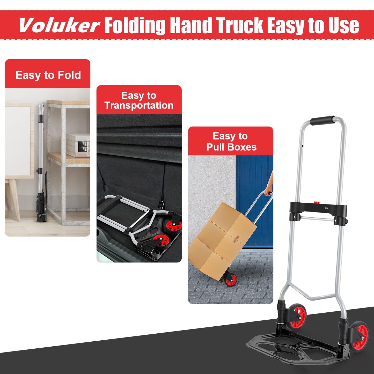 254 LBS Aluminum Folding Hand Trucks and Dolly, Foldable Dolly Cart for Moving Heavy Loads, Collapsible Dolly Convertible Hand Truck Dolley Portable and Durable.