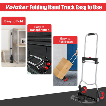 254 LBS Aluminum Folding Hand Trucks and Dolly, Foldable Dolly Cart for Moving Heavy Loads, Collapsible Dolly Convertible Hand Truck Dolley Portable and Durable.