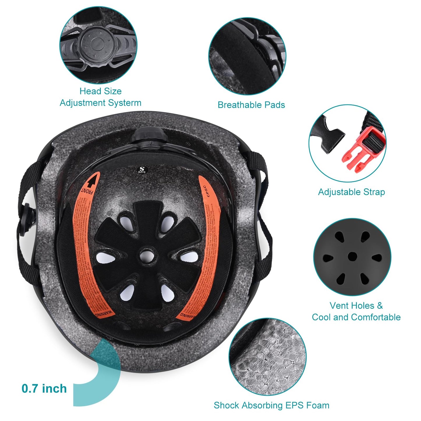 Kids Helmet, Toddler Helmet Adjustable Toddler Helmet Ages 3-8 Years Old Boys Girls Multi-Sports Safety (Black)