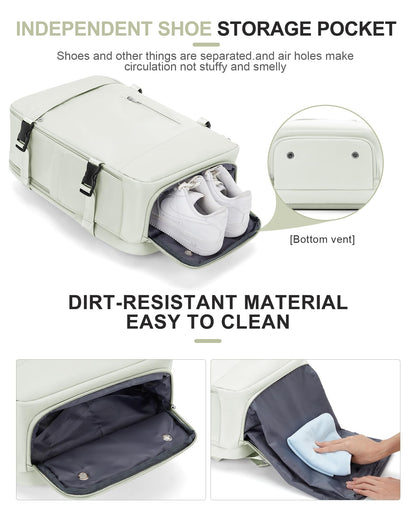 Large Travel Backpack for Women Carry On Airline Flight Approved Expandable Work Personal Item size Backpack Bag with Laptop compartment for College Men Waterproof Hiking Mochila de Viaje MoonWhite