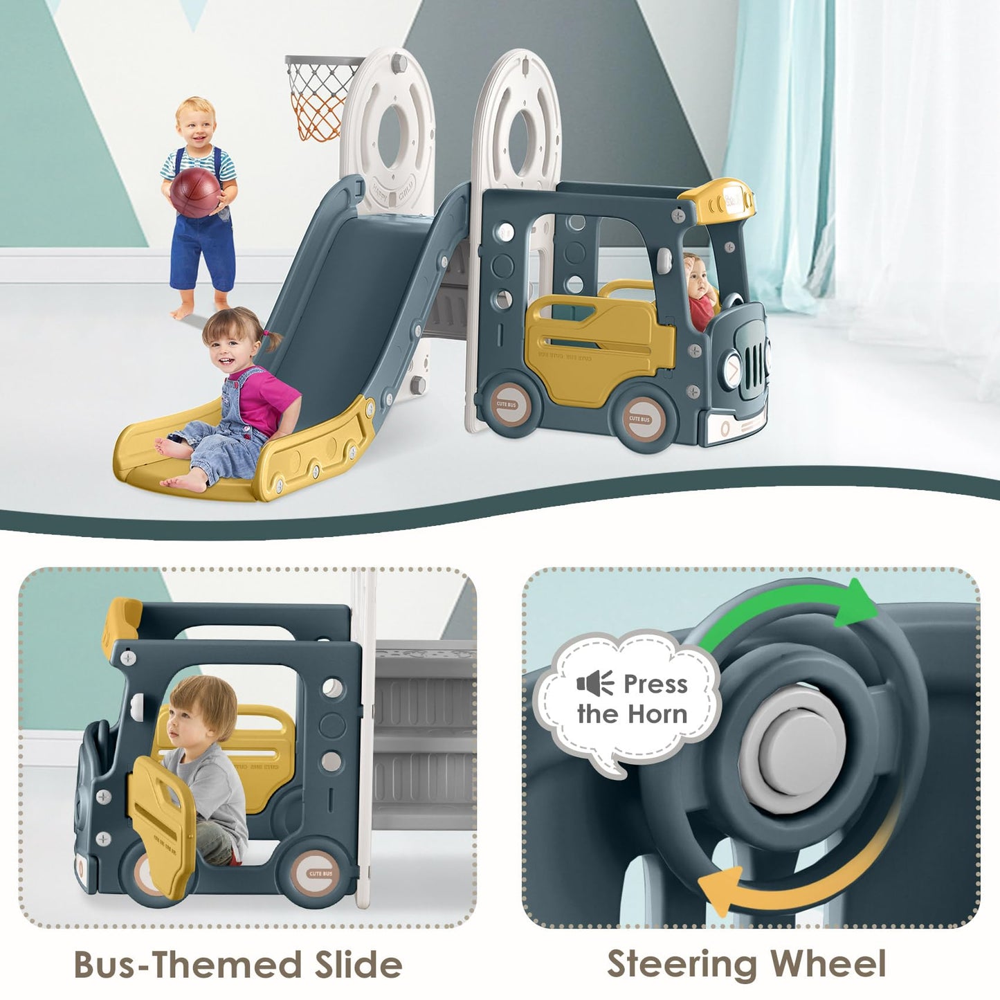 Toddler Slide with Basketball Hoop by BIERUM