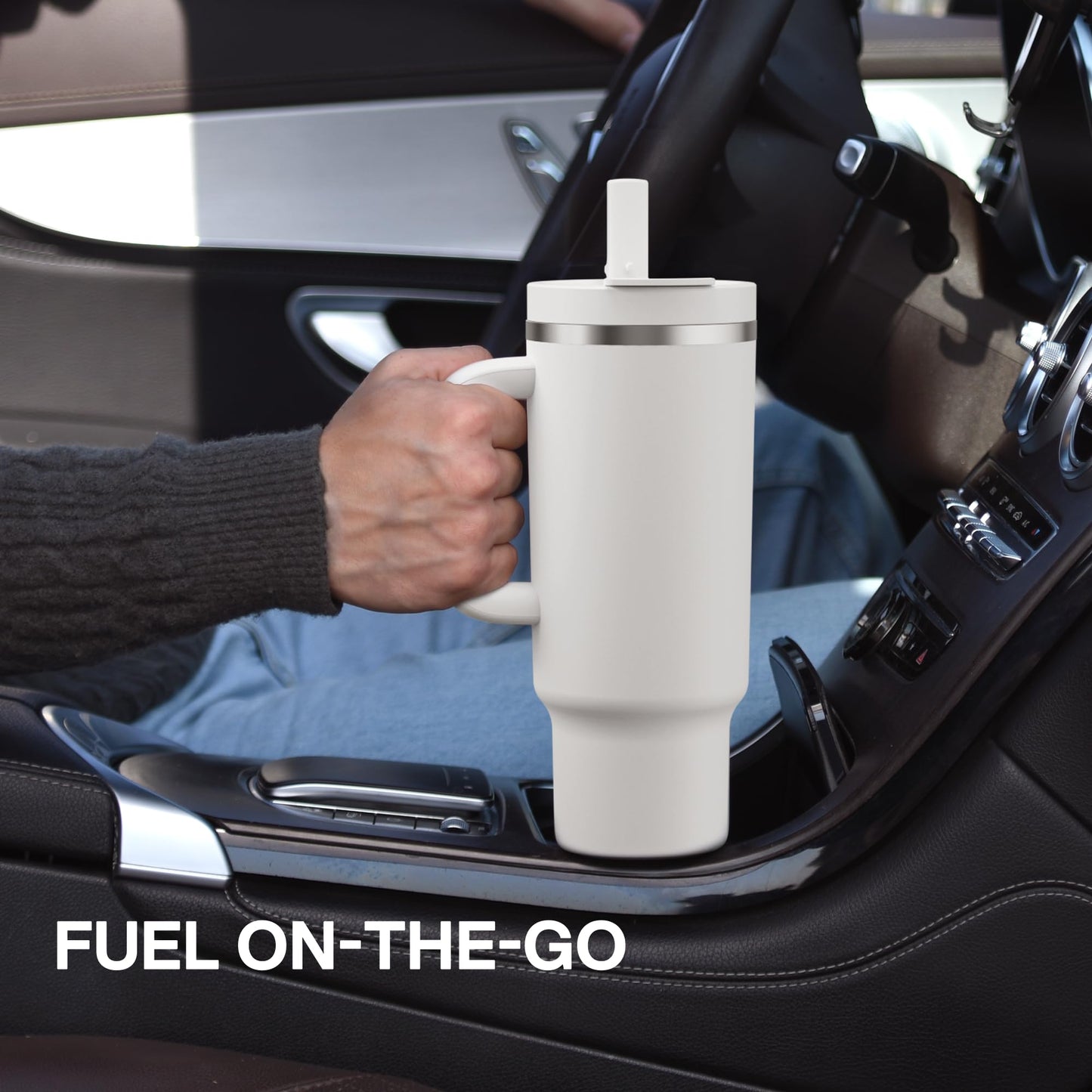 40 oz Insulated Tumbler with Handle and Straw