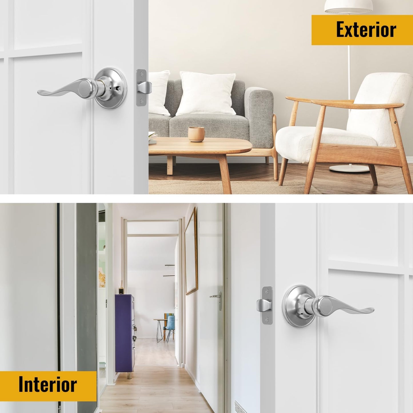 HOSOM 6 Pack Door Handle Interior Passage Door Levers No Locking Hallway Closet Doors Knobs Handle Set Keyless Wave Style Lever Door Handles Satin Nickel Door Knob