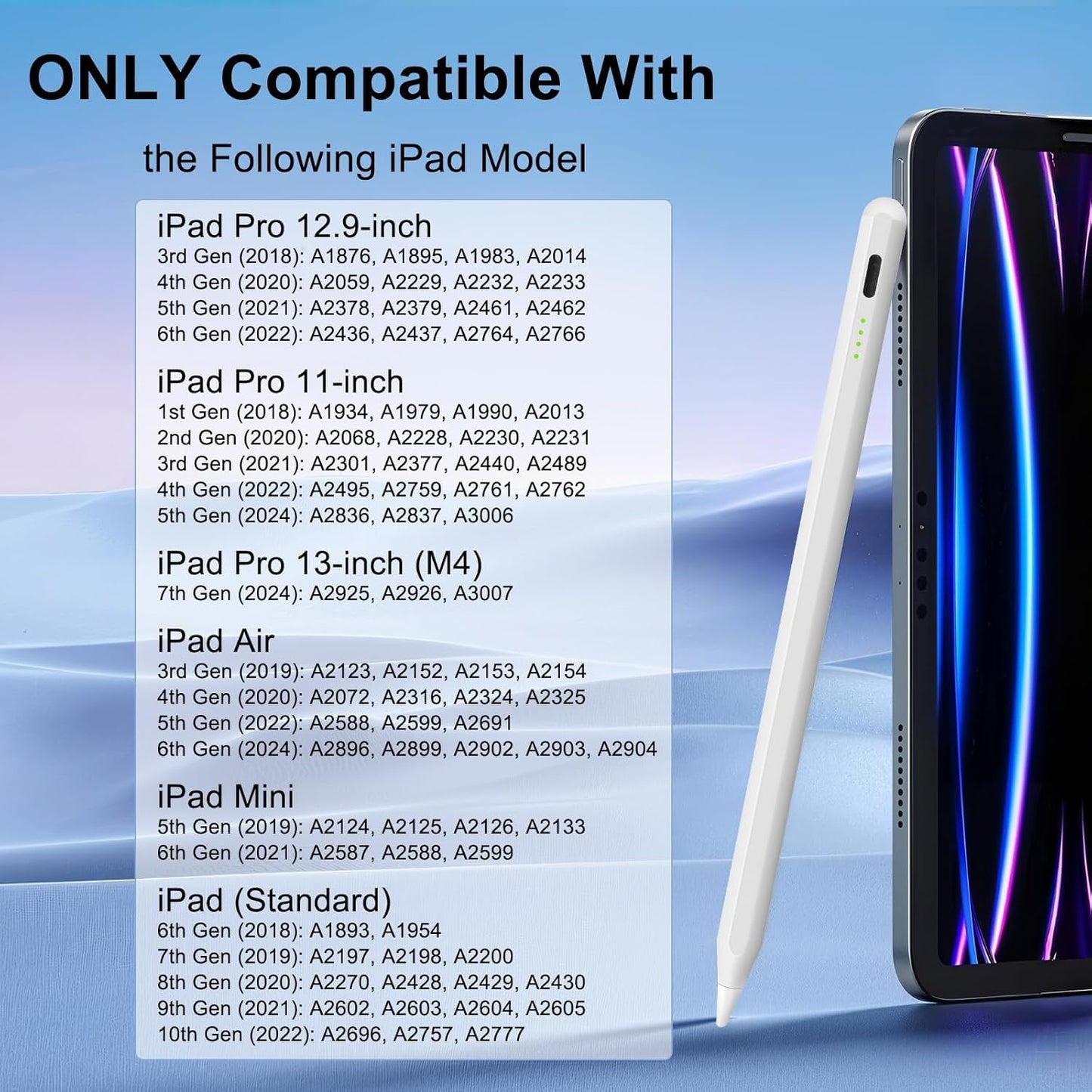 Stylus Pen for iPad Pencil 10th Generation(2018-2025), Fast Charging Apple Pencil with Palm Rejection Tilt Sensitivity, Compatible with iPad 6/7/8/9/10", Pro 11"/12.9"/ M4, Air 3/4/5/M2/M3, Mini 5/6