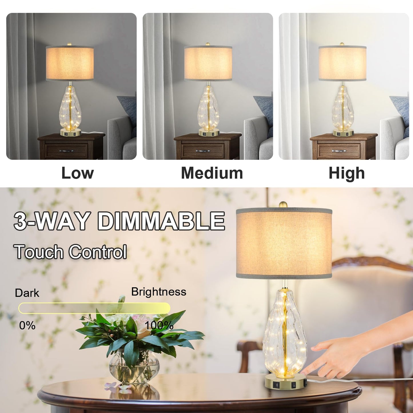 Dimmable Touch Control Table Lamps Set of 2