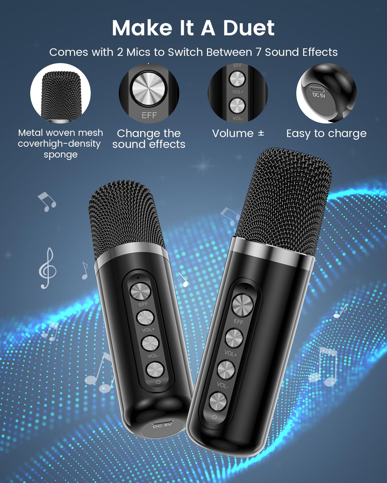 Karaoke Machine with 2 Wireless Microphones