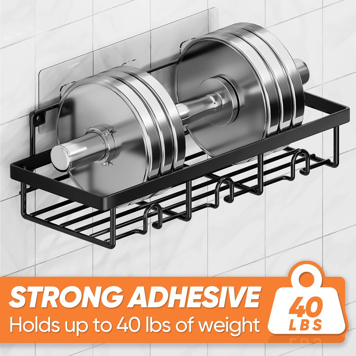 UPDATE: SOLD OUT! Bunoxea Shower Caddy Stainless Steel, 5-Pack Adhesive Shower Shelves,Large Capacity,Rustproof Shower Caddy Basket Shelf,Shower Organizer Shelves for Bathroom & Kitchen Storage,Black