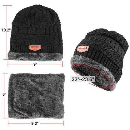 KRATARC Winter Warm Scarf Beanie Hat Knit Glove Neck Gaiter Set Adult Men Women Outdoor (Black)