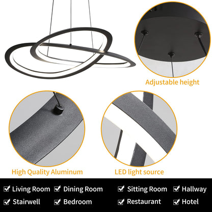 Black Chandelier, Modern Ceiling Trefoil Chandelier for Dining Room Light Fixtures Hanging, Color Temperature and Height Adjustable Chandeliers for Living Room, Bedroom 23.6IN