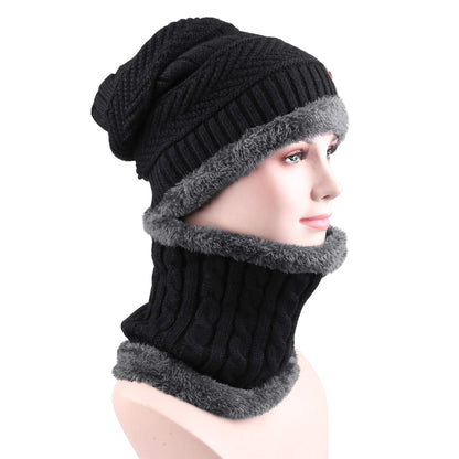 KRATARC Winter Warm Scarf Beanie Hat Knit Glove Neck Gaiter Set Adult Men Women Outdoor (Black)