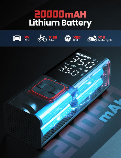 Tire Inflator Portable Air Compressor, 3X Faster Inflation, 160PSI Portable Air Pump for Car Tires with 20000mAh Battery, Suitable for Car, Motorcycle, Bike, Ball(Storage box)