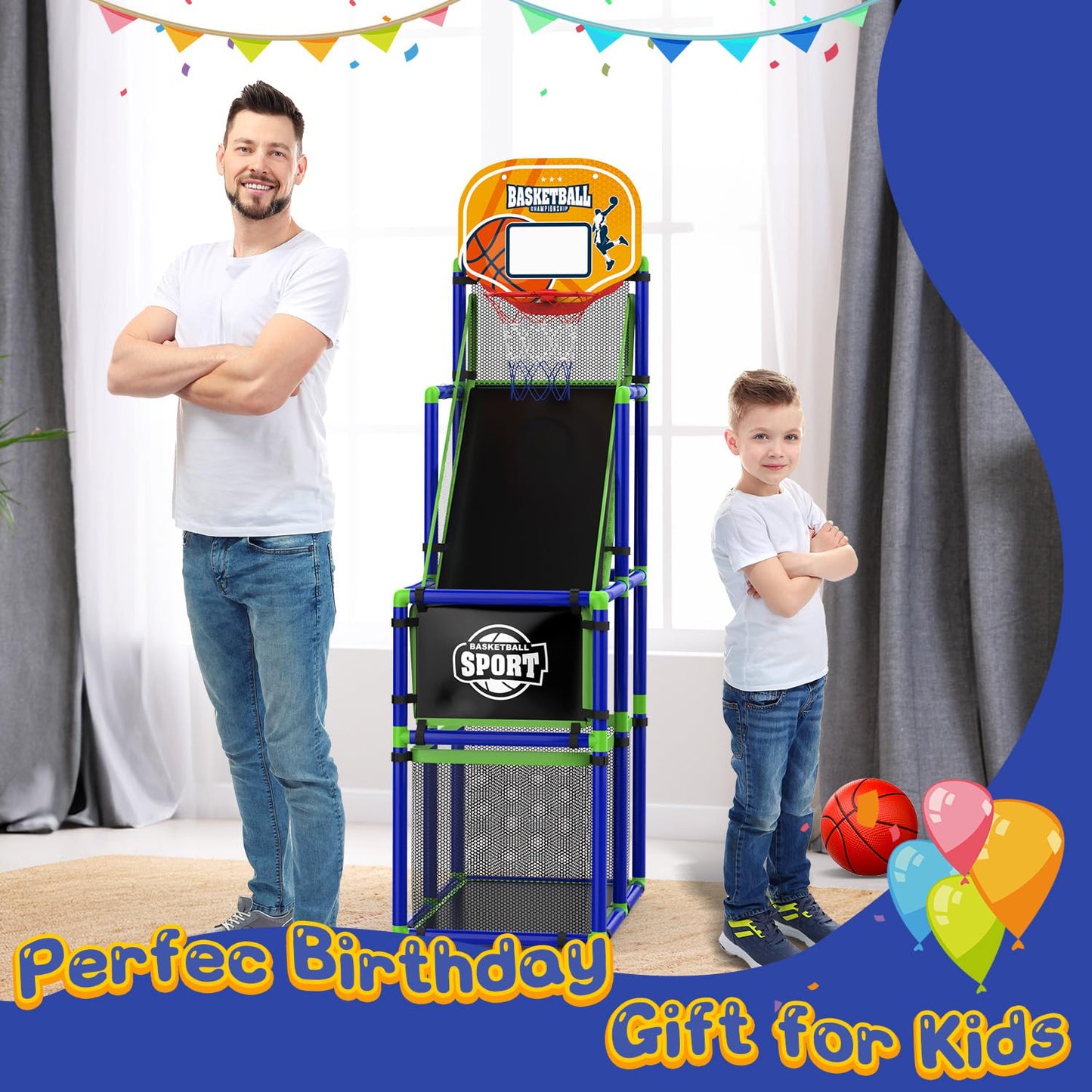 EagleStone Toddler Arcade Basketball Hoop Game Indoor, Ajustable Height Indoor Basketball Hoop with Storage Design for Kids,Perfect Sports & Outdoor Play Toys for Kids Age 3-4 5-4 4-8