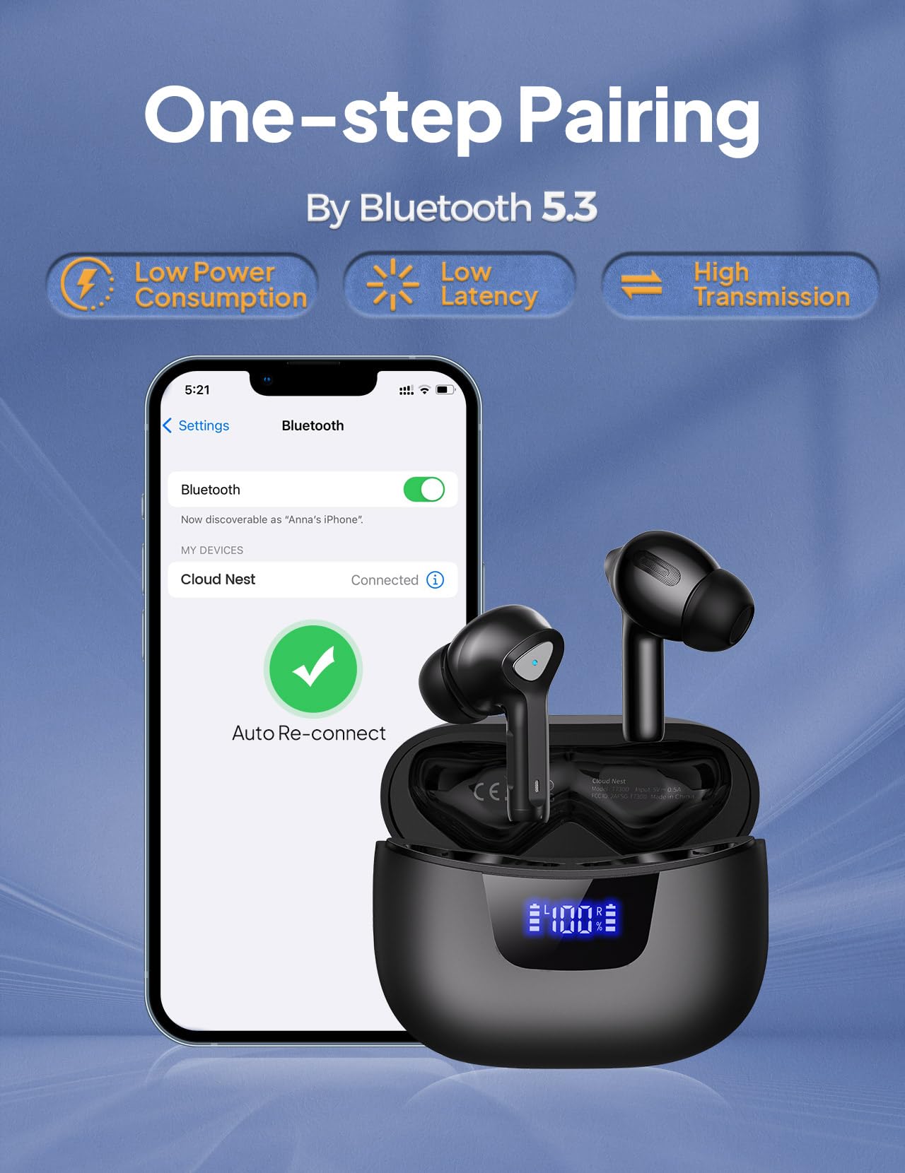 Wireless Bluetooth Earbuds with Deep Bass IPX7