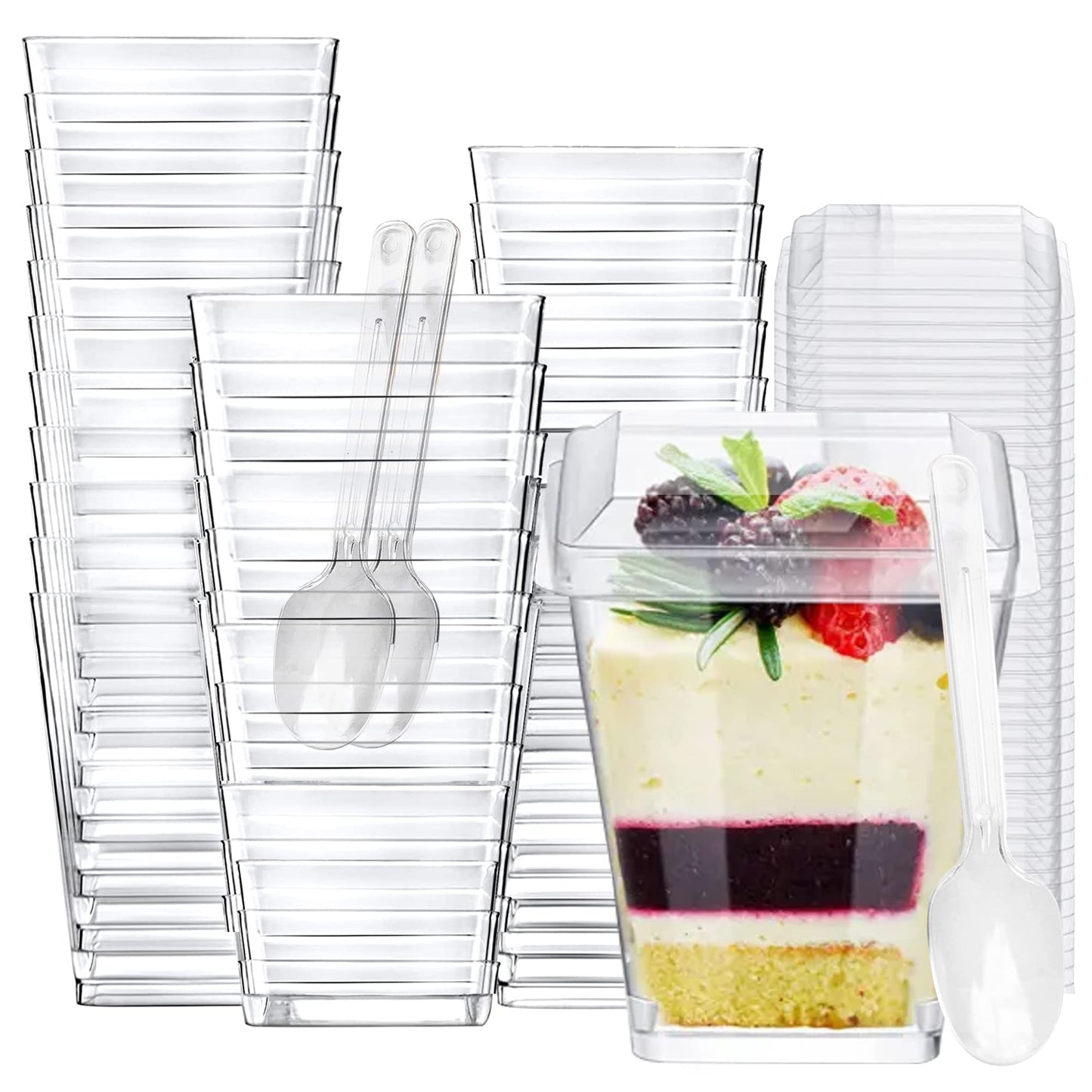 50 Pack 5 oz Mini Dessert Cups with Lids & Spoons
