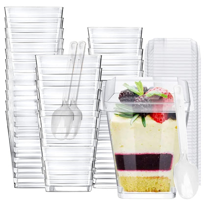 50 Pack 5 oz Mini Dessert Cups with Lids & Spoons