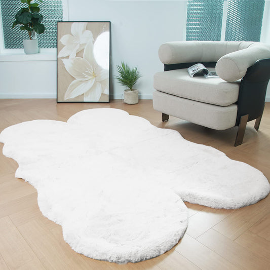 White Faux Fur Area Rug 4x6 for Bedroom