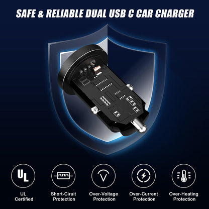 [MFi Certified] iPhone 15 Fast Car Charger, Mini 60W All Metal Dual USB C Car Charger Fast Charging Adapter & 2 Pack USB C to USB C Cord for iPhone 15/15 Plus/15 Pro/15 Pro Max/iPad Pro/Air/Mini