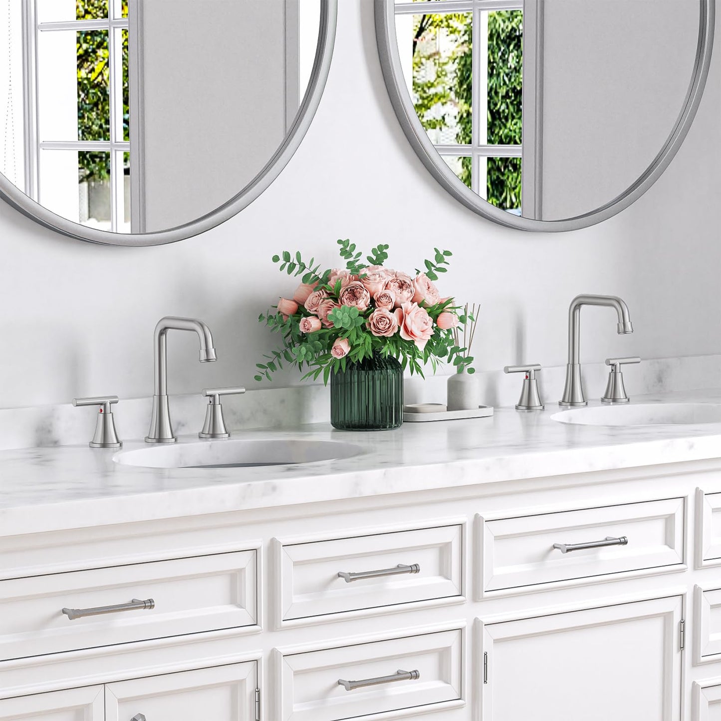 Widespread Bathroom Faucet with Drain Assembly