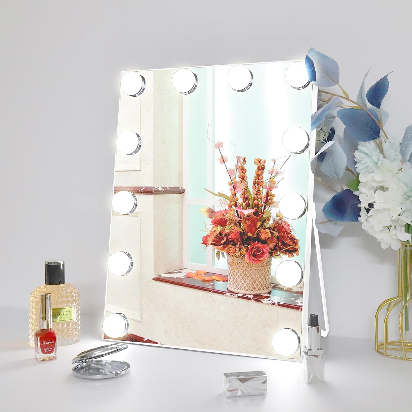 RAHYUN Makeup Mirror with Lights, Vanity Mirror with Lights Hollywood Style, 3 Color Modes, 12 Dimmable LED Bulbs, Touch Control, 360° Rotation, Lightweight & Elegant, 10"x 12"