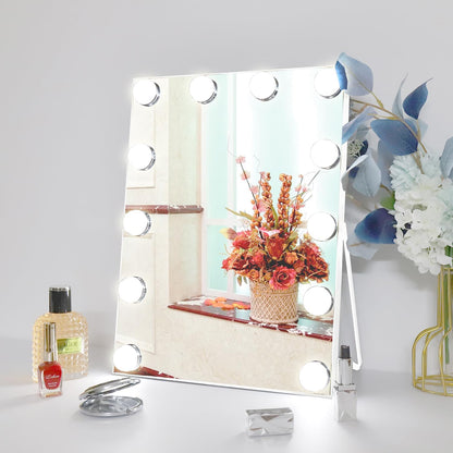 RAHYUN Makeup Mirror with Lights, Vanity Mirror with Lights Hollywood Style, 3 Color Modes, 12 Dimmable LED Bulbs, Touch Control, 360° Rotation, Lightweight & Elegant, 10"x 12"