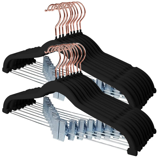 Heavy-Duty Velvet Pants Hangers with Clips, 24-Pack