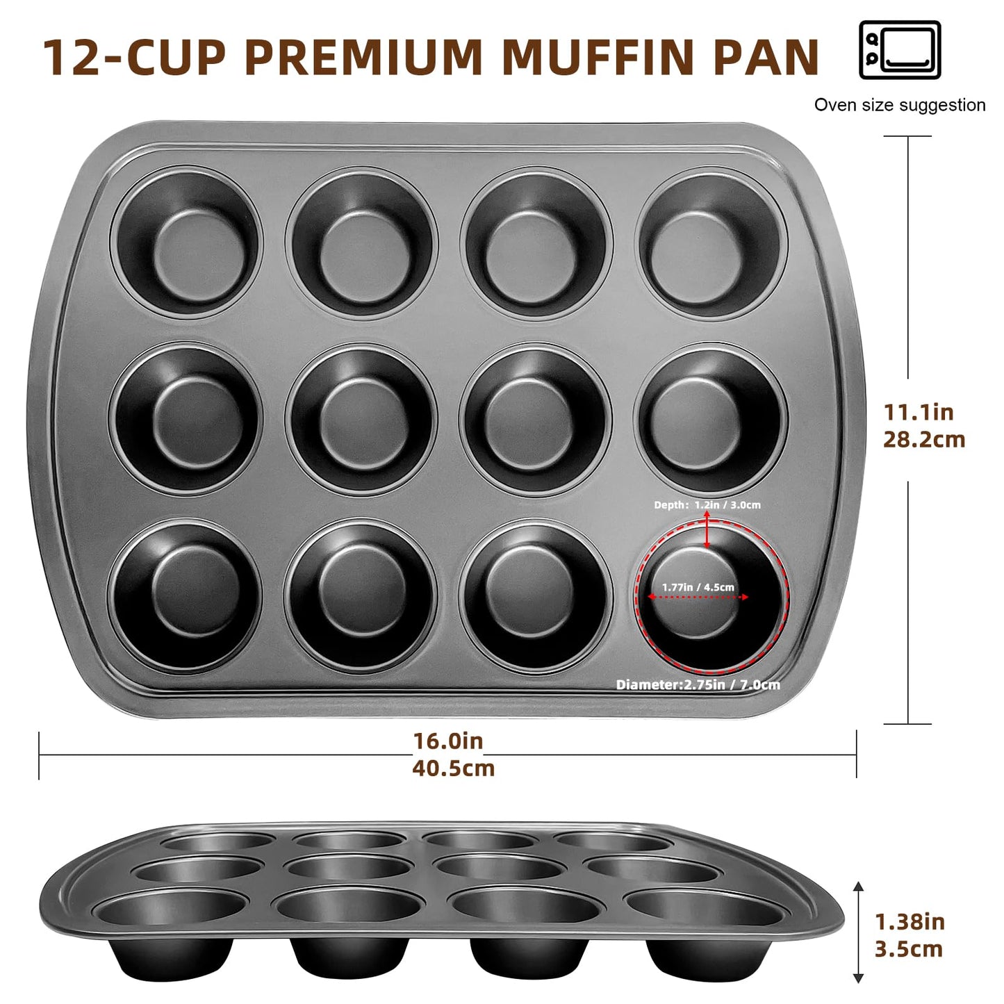 Wokic Nonstick 12-Cup Muffin Pan for Baking