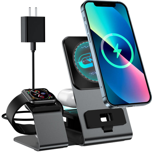 Magnetic Wireless Charging Station, 4-in-1 Fast MagSafe Charger Stand with PD 20W Adapter for iPhone 14,13,12 iWatch Series, AirPods 3/2 Pro
