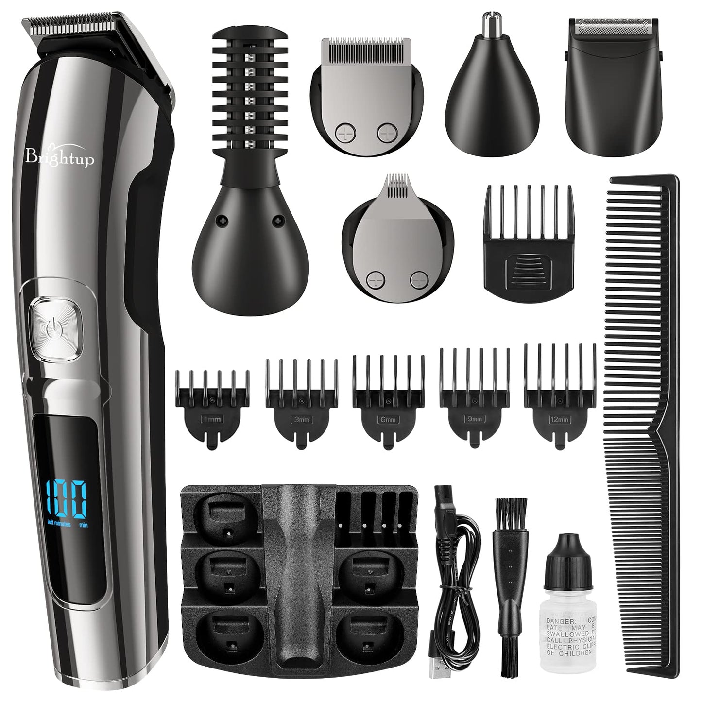 Brightup Beard Trimmer for Men - Electric Razor & Shaver, Cordless Hair Clippers Trimmers Set, IPX7 Waterproof Mens Grooming Kit for Shaving Face, Mustache, Body, Ear, Nose Hair Trimmer, Gifts for Men