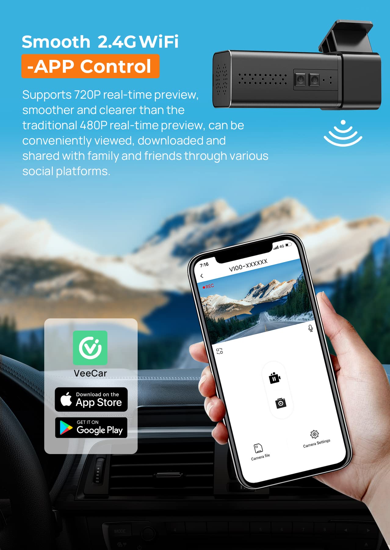 2.5K WiFi Dash Cam with Night Vision