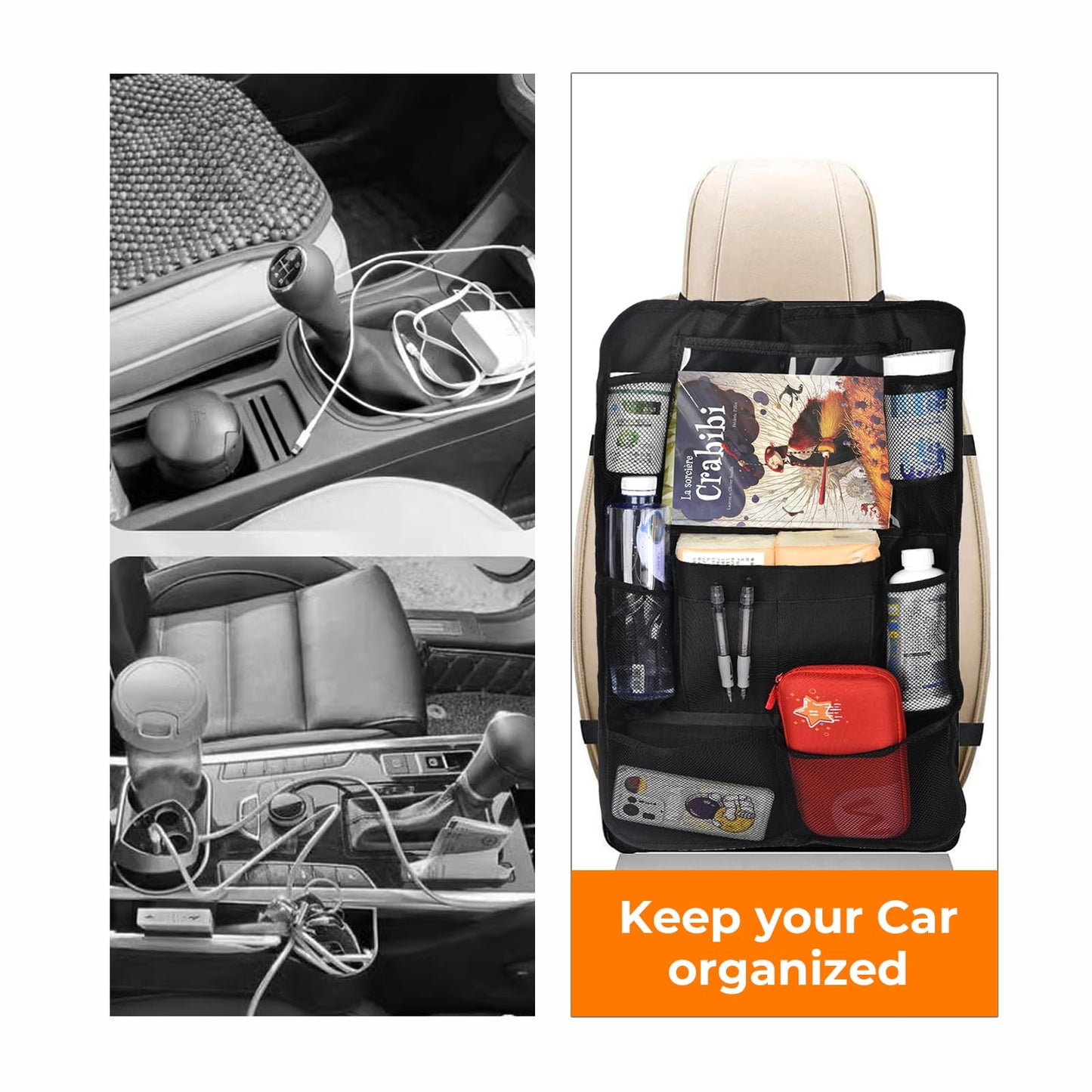 LUKCOZMO Backseat Car Organizer 2 Pack Backseat Car Organizer Back Seat Protector with Touch Screen Tablet Holder, Seat back Organizer for Kids, Waterproof Travel Accessories with 9 Storage Pockets