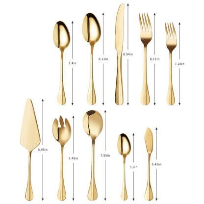 Gold Silverware Flatware Set, HF HOFTEN 45-Piece Stainless Steel Durable Cutlery Serving Set, Service for 8, Modern Elegant Design for Home/Hotel/Restaurant, Mirror Polished & Dishwasher Safe