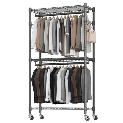 Portable Rolling Garment Rack with Adjustable Shelves