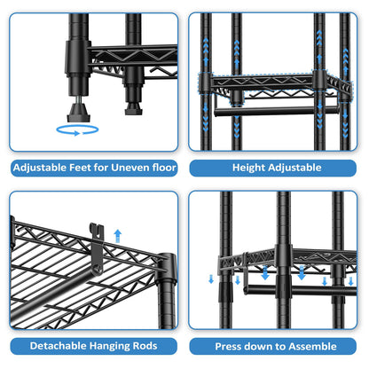 IZEUK Heavy Duty Rolling Garment Rack with 3 Rods