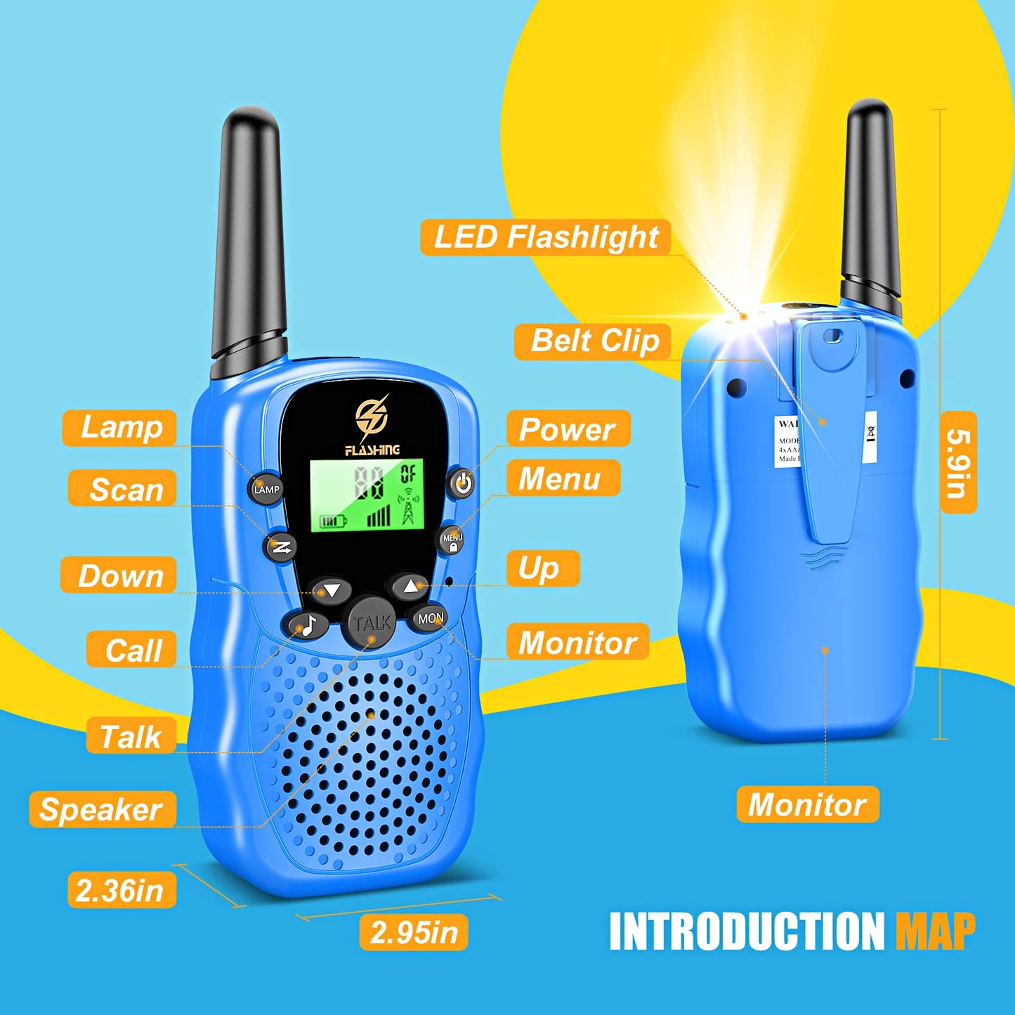 Walkie Talkies for Kids 2 Pack: Long Range Kids Blue Walkie Talkies for Boys Birthday Gifts Kids Outdoor Toys for 3 4 5 6 7 8 9 Year Old Boy Kid Gift Toy Age 3-12 Camping Hiking