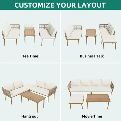 6-Piece Outdoor Rattan Sectional Sofa Set