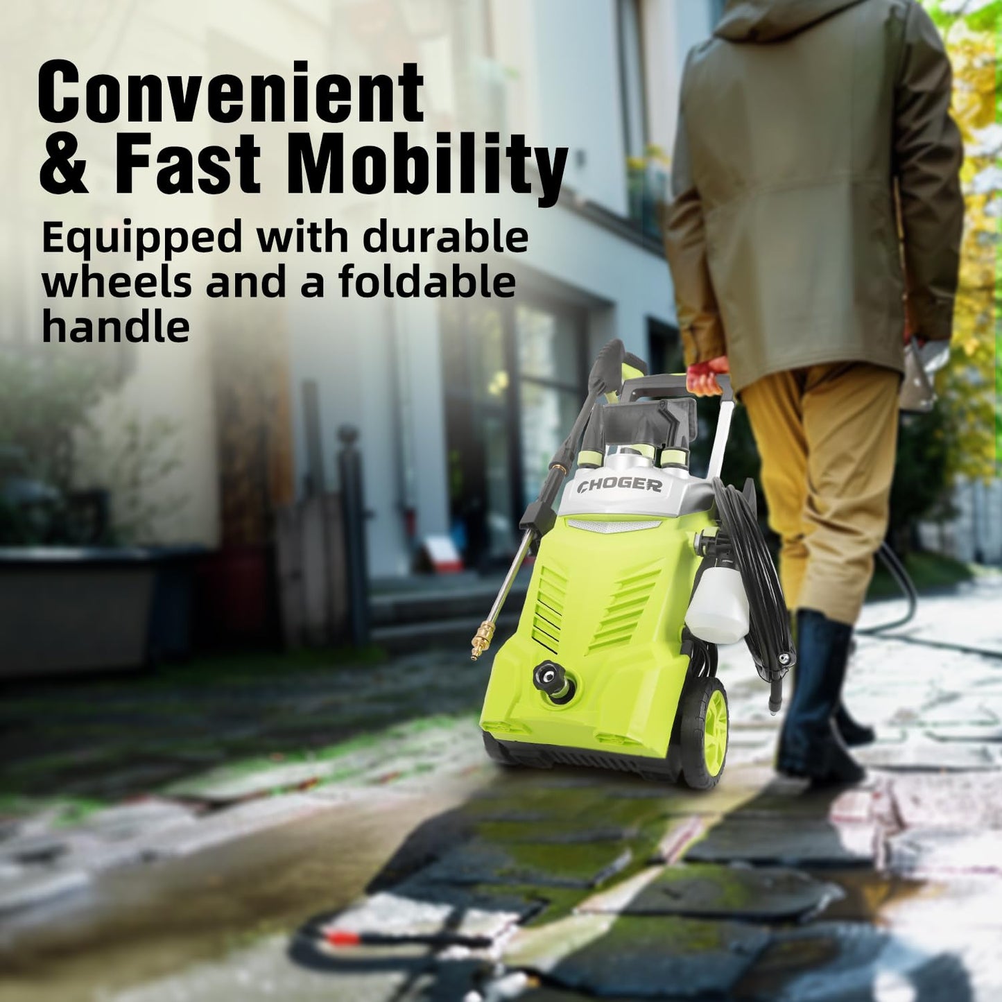 CHOGER Electric Pressure Washer, 2.6 GPM, 4000 PSI Power Washer Electric Powered with Hose Reel, Foam Cannon,High Pressure Washer with 35FT Power Cord, 25FT Hose, GFCI Protection and 4 Nozzles