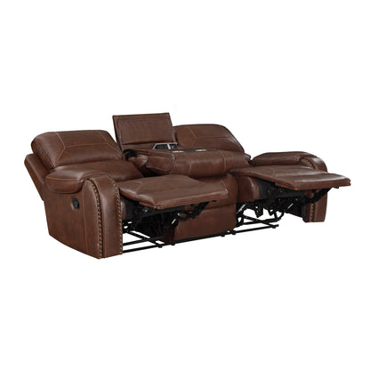 Lexicon Monet Breathable Faux Leather Double Reclining Sofa, Brown