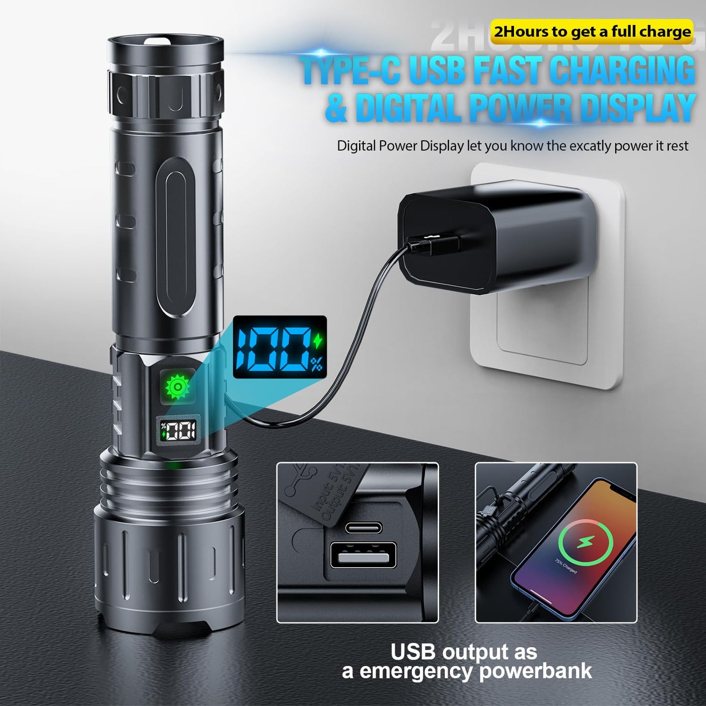 20000 Lumens Hoxida Rechargeable LED Flashlight