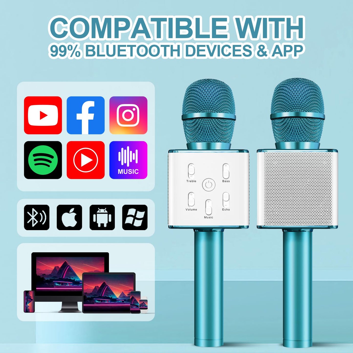 Leettus Portable Microphone for Kids | Perfect for Birthday Gift for Girls, Kids, Boys, and Adults | Wireless Singing Karaoke Microphone toy Handheld Bluetooth Mic Speaker for Phone toddler microphone