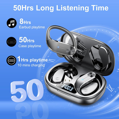 UPDATE: DEAD! Ear buds Wireless Bluetooth Earbuds Sports 2024 NEW Earhooks Headphones Bluetooth 5.3 Earphones 58H Playtime IP8 Waterproof Powerful Bass over ear Headphones with LED Display Usb C for Gym/Running
