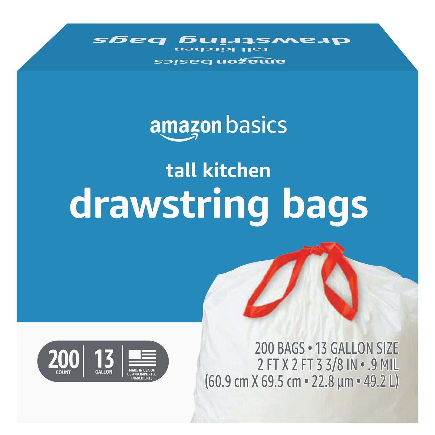 200 Amazon Basics 13 Gallon Drawstring Trash Bags