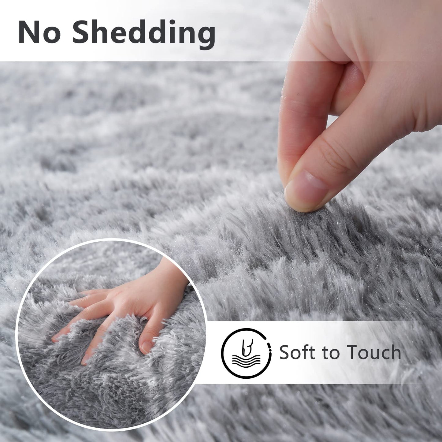 Unirea Luxury Shag Area Rugs for Living Room 4x6 Feet Geometric Plush Fluffy Rugs, Extra Soft and Comfy Carpet for Bedroom Kids Teens Room Dorm Nursery Playroom Home Decor, Light Grey/White