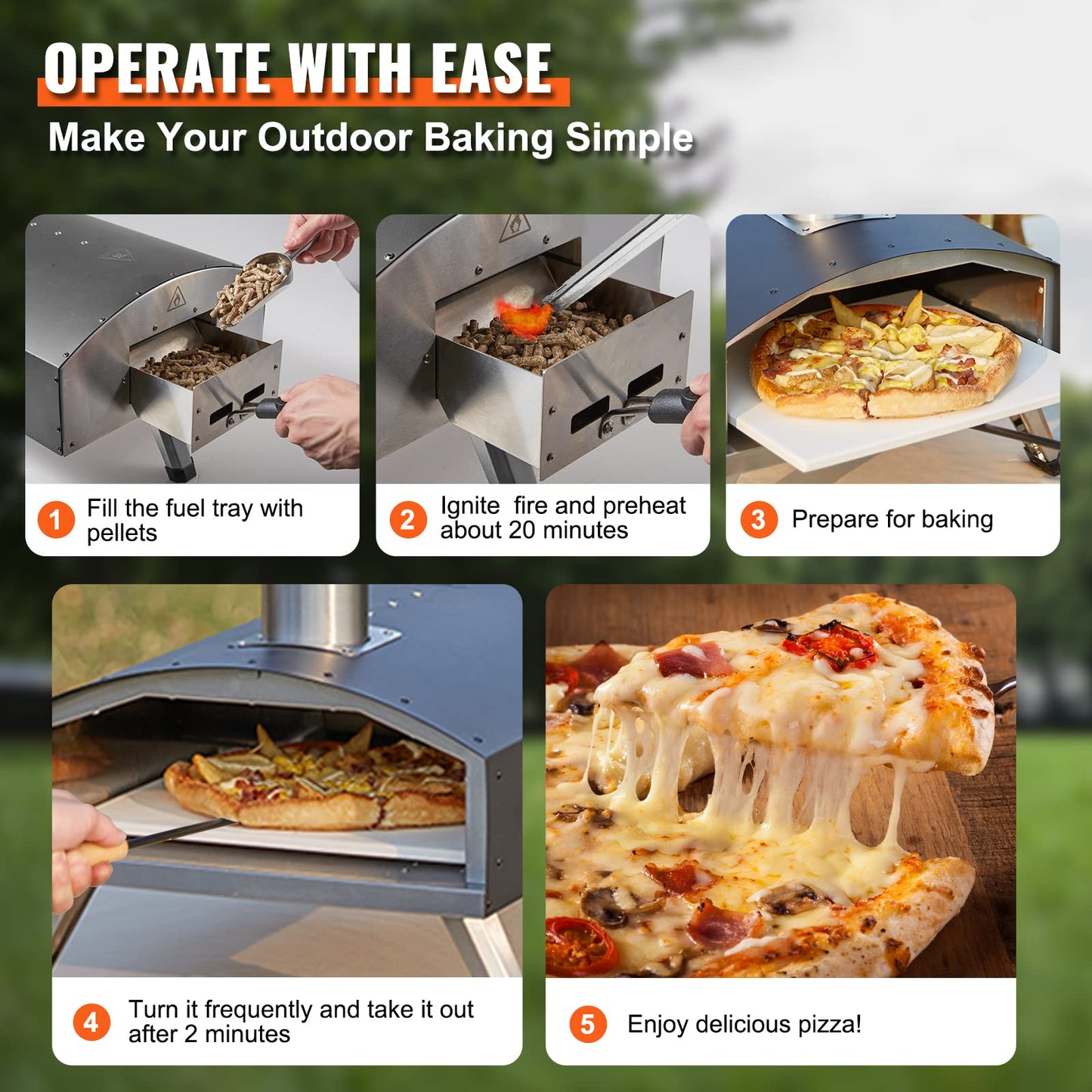 VEVOR Outdoor Pizza Oven, 12-inch Pellet and Charcoal Fire Pizza Maker, Portable Outside Stainless Steel Ovens with Pizza Stone, Waterproof Cover, Shovel, Wood Burner for Backyard Camping, Black
