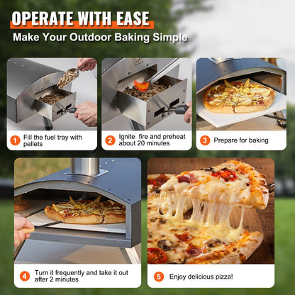 VEVOR Outdoor Pizza Oven, 12-inch Pellet and Charcoal Fire Pizza Maker, Portable Outside Stainless Steel Ovens with Pizza Stone, Waterproof Cover, Shovel, Wood Burner for Backyard Camping, Black