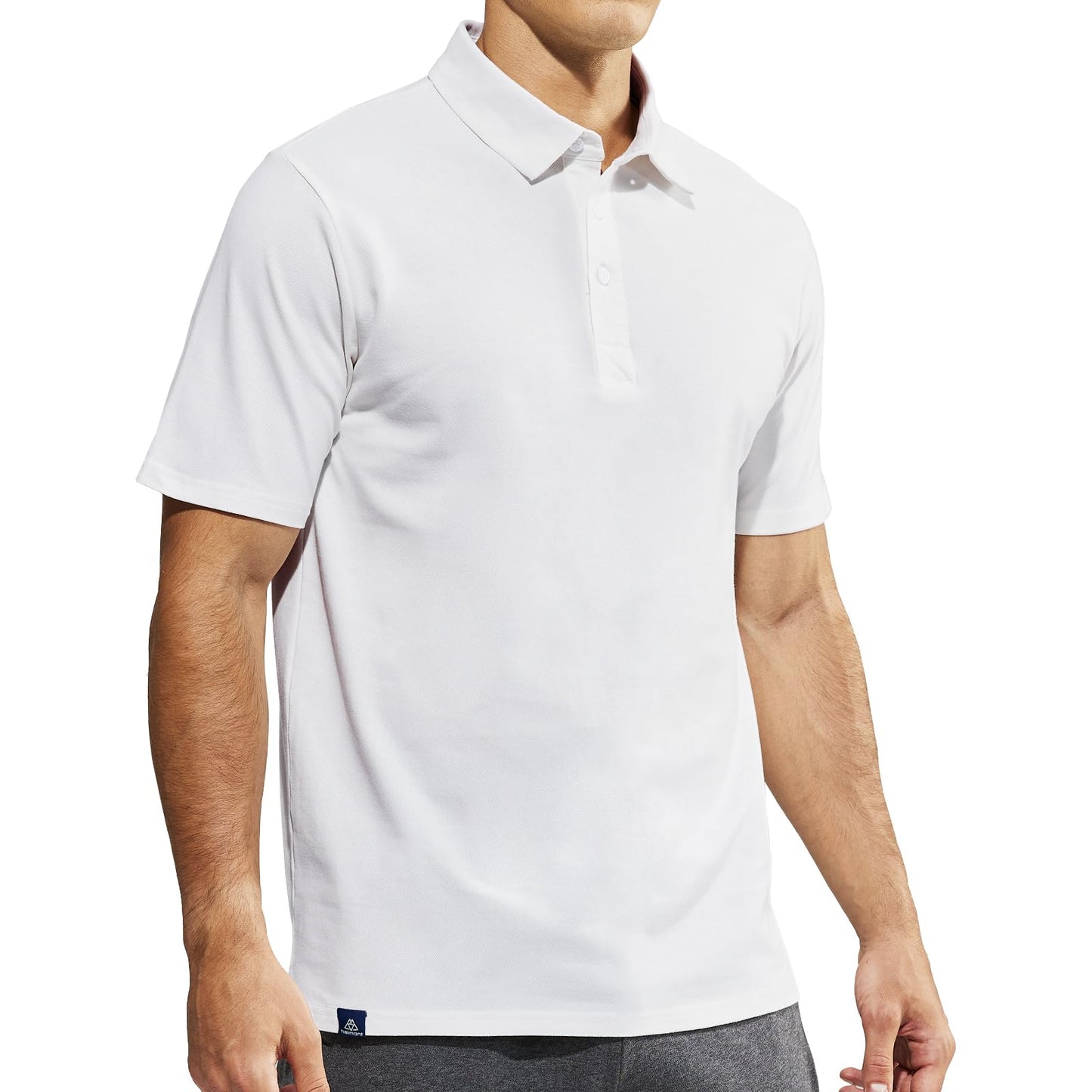 Haimont White Polo Shirts for Men Short Sleeve Cotton Golf Tshirts with Collar, Regular Fit, S